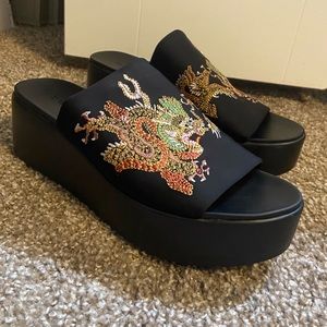 Bebe Embroidered Dragon Platform Shoes